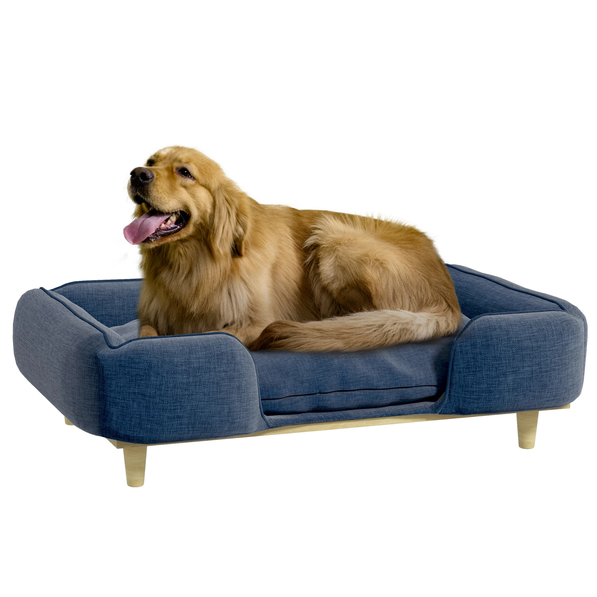 Pawhut Bank voor grote honden met wasbaar kussen 96X66X24 cm Blauw