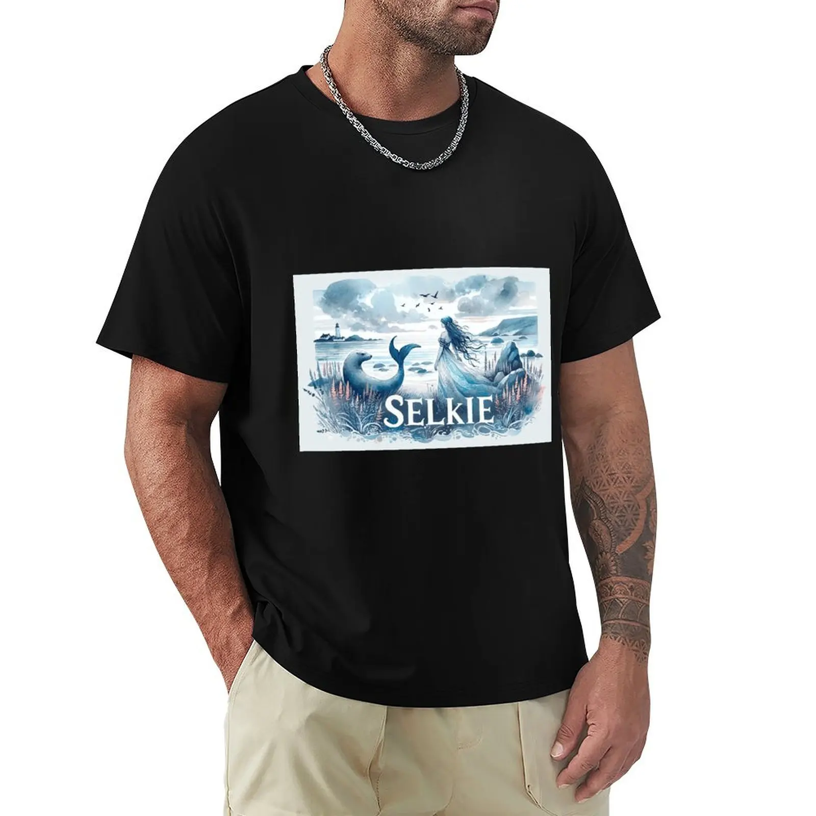 

Selkie accompanied by his double T-Shirt oversized graphic tee Funny t-shirt new edition oversized t shirt t shirt men