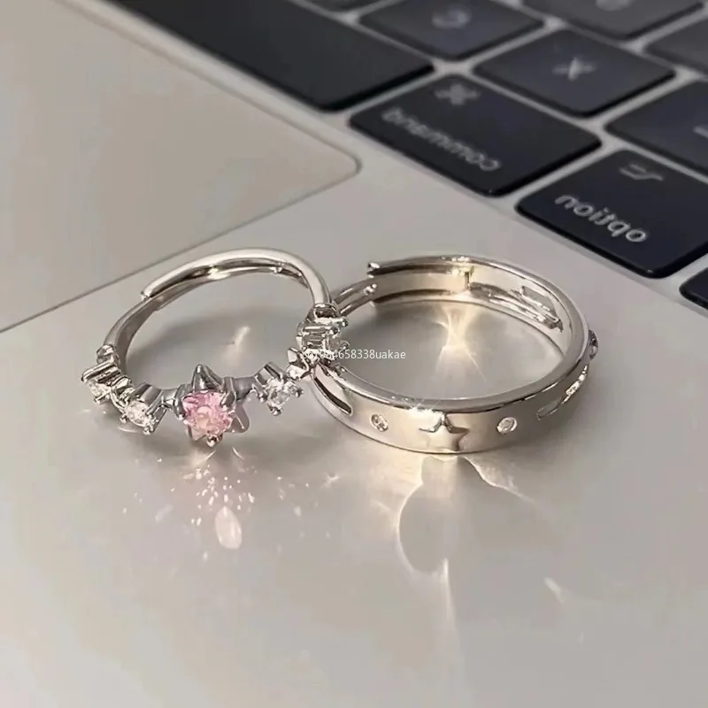 الفاخرة الوردي حجر الراين ستار خواتم للنساء الرجال Y2k قابل للتعديل زوجين خواتم الخطوبة مجوهرات الزفاف موضة صديقة الهدايا