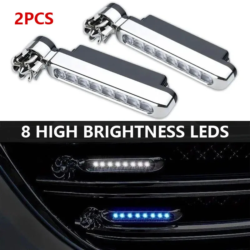 2Pcs Wind Powered Car LED DayTime Running Lights with Rotating Fan Auxiliary Lighting Auto Decorative Lamp Day Time Headlights