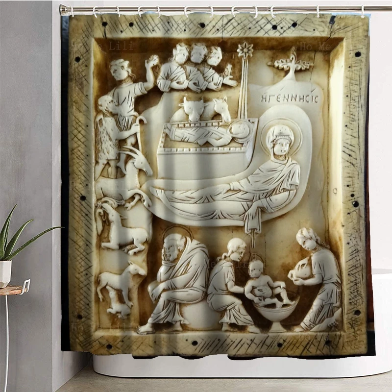 Medieval Byzantine Ivory Icon Jesus Nativity The Enthroned Mother Of God Shower Curtain With Hooks By Ho Me Lili Decor