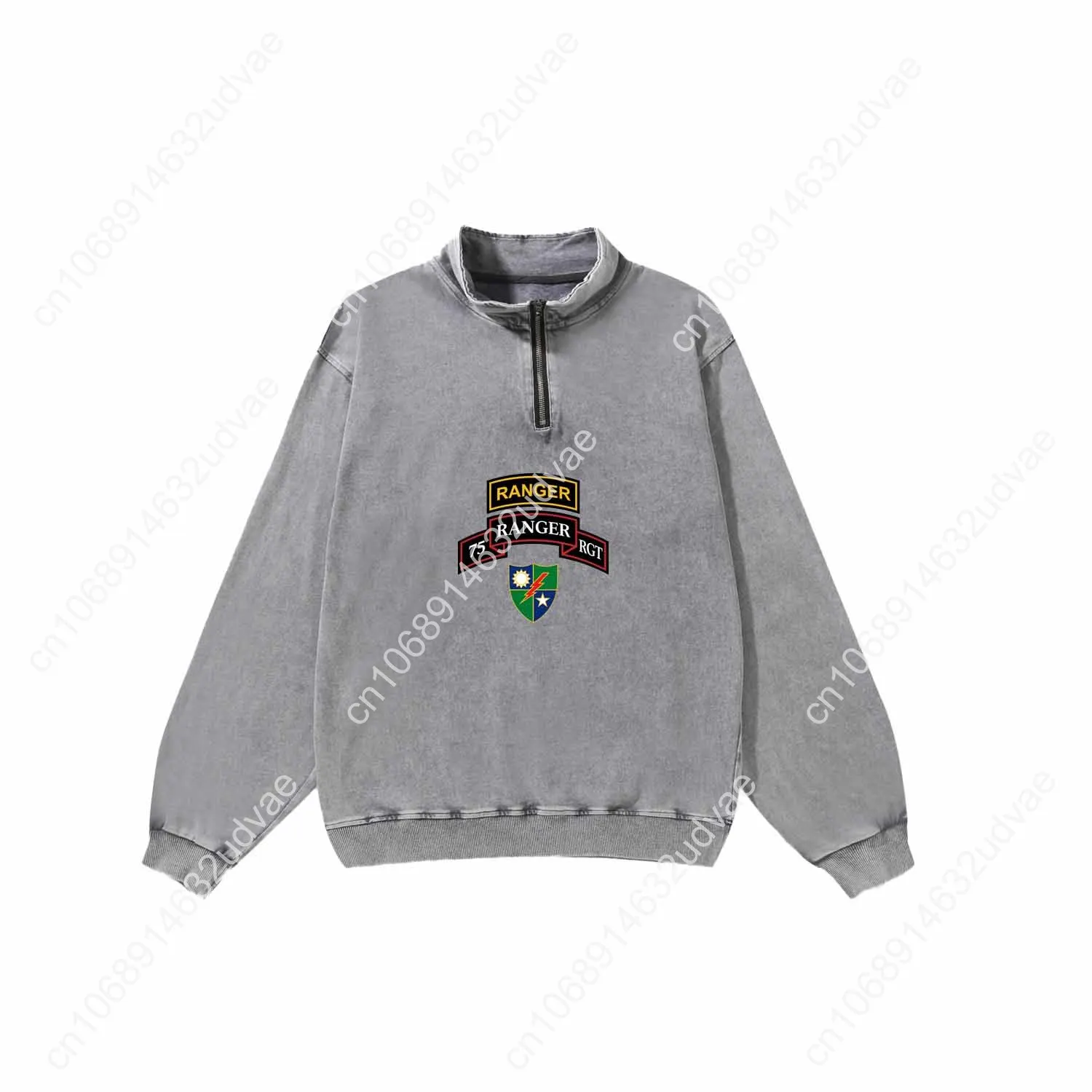 Leger 75e Ranger rgt Retro Sweatshirt Man Vrouw Tiener Vintage Pullover Halve Rits Zweet Op maat gemaakte Tops Mouwen T-shirt