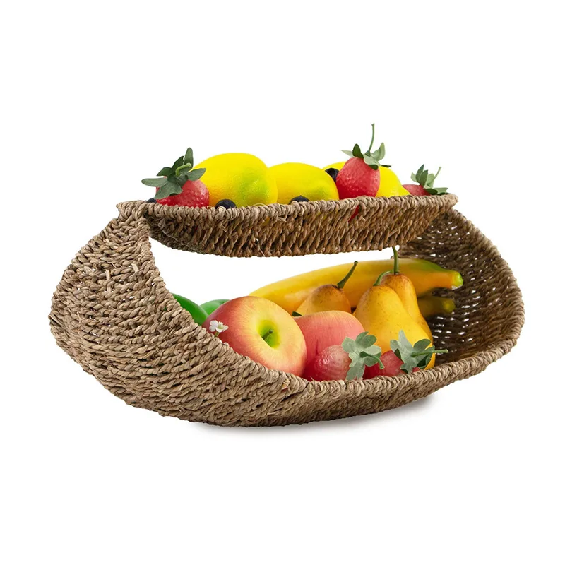 Handmade straw double-layer fruit basket water hyacinth weaving living room bathroom bath products rack