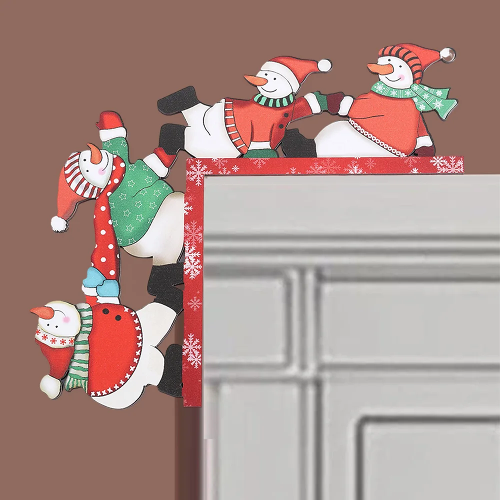 Christmas Wooden Door Frame Corner Decoration Wooden Cartoon Cute Snowman Door Corner Creative Christmas New Year Decorations