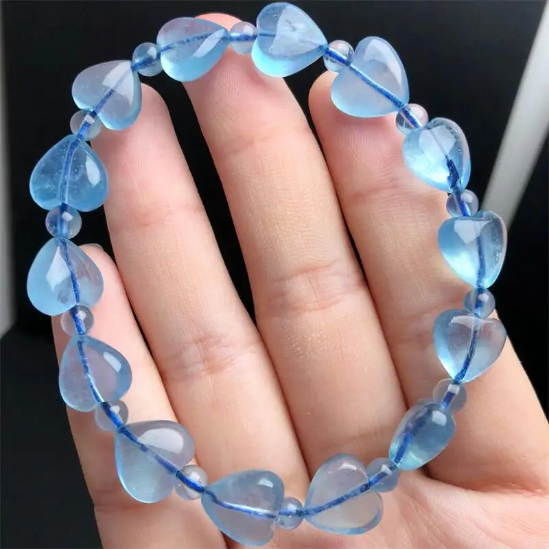 Natural Aquamarine Heat Bracelet Rock Crystal Stone Reiki Healing Beads Fashion Men Women Bangles Yoga Jewelry Gift