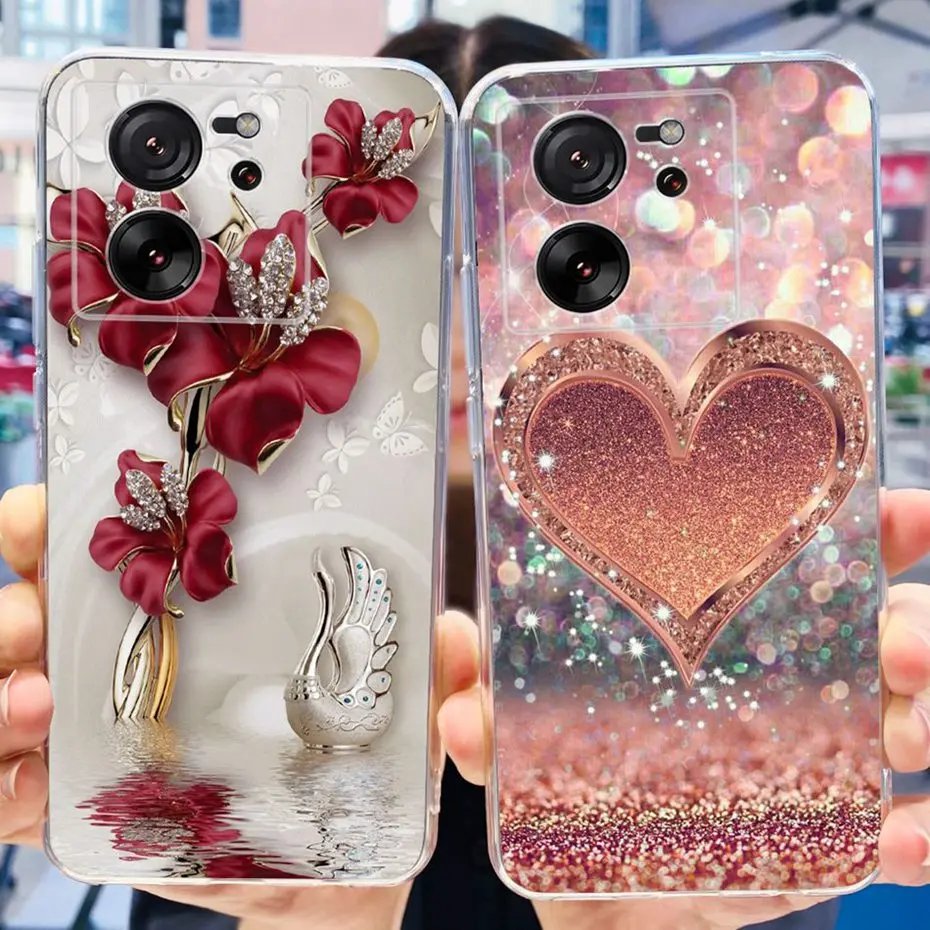 Voor Xiaomi 13T 2023 Schattige Bloem Kat Patroon Telefoonhoesje Voor Xiaomi 13T Pro 5G Mi 13T 13Tpro Zachte Siliconen Tpu Achterkant