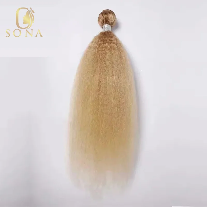Colored P4/27 Honey Brown Highlight Kinky Straight Hair Bundles Ombre 613 Blonde Yaki Straight Human Hair Weave Bundle Remy Hair