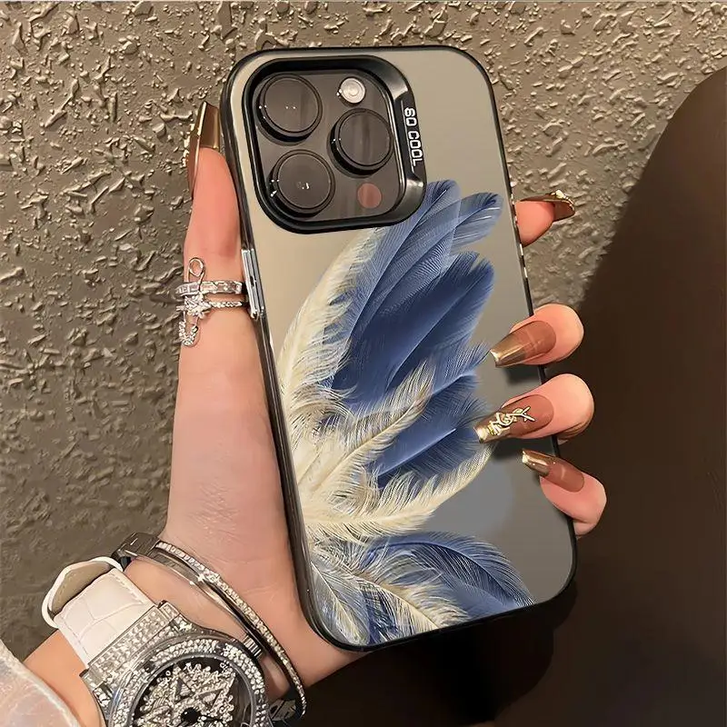 

Feather wing design phone case for iPhone 16 15 14 13 12 11 Pro/ Max/Plus shock-proof rear cover anti-fingerprint