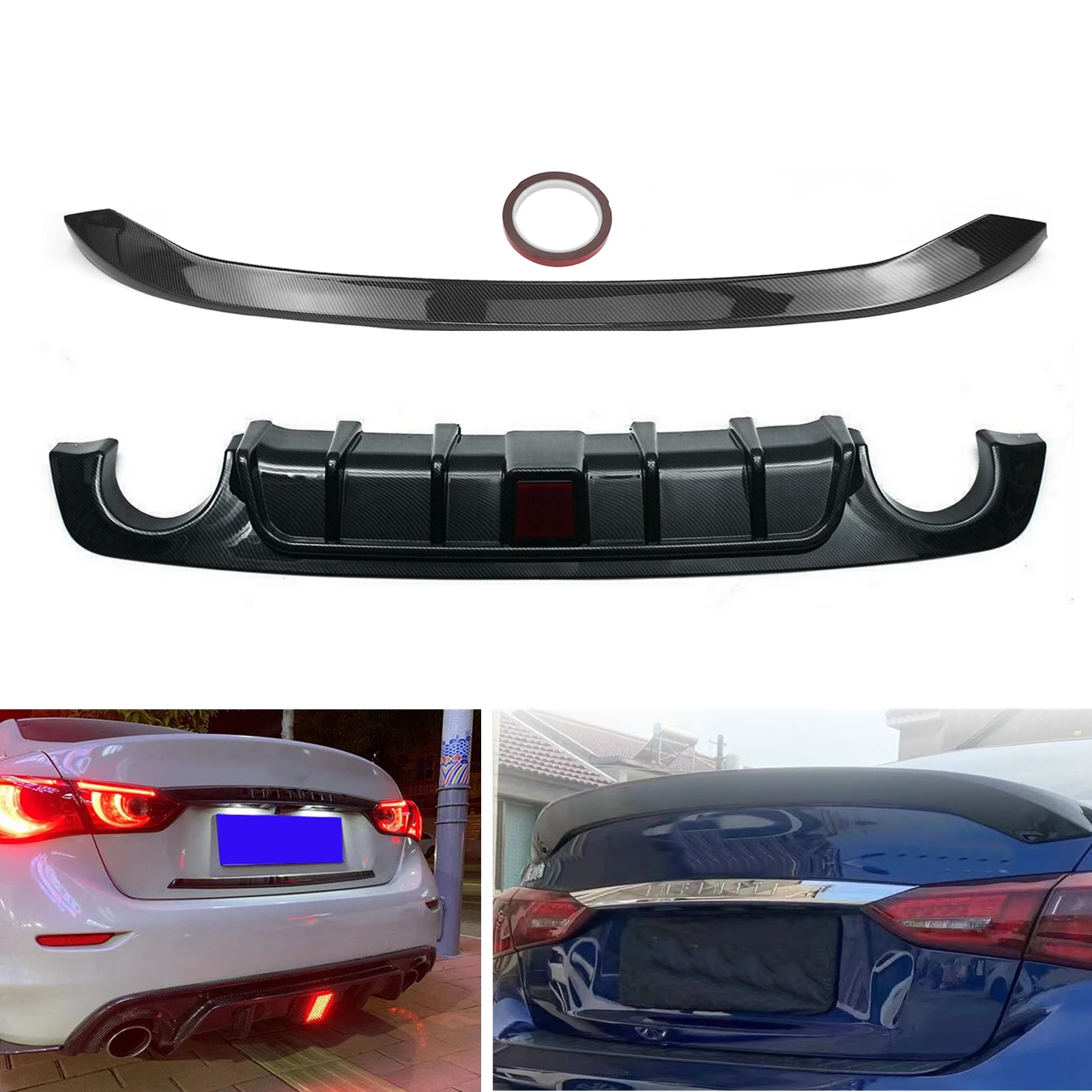 

Rear Bumper Diffuser Lip W/LED Lamp & Trunk Spoiler Roof Wing Auto Accessories For Infiniti Q50 2018 2019 2020 2021 2022 2023