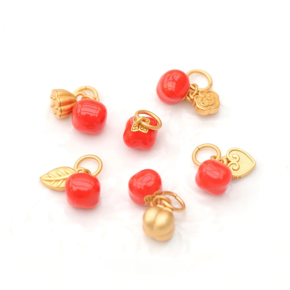 Guochao Copper Gold-plated Imitation Sand Gold Wufu Persimmon Pendant DIY Necklace Bracelet Handmade Charm Accessories S344