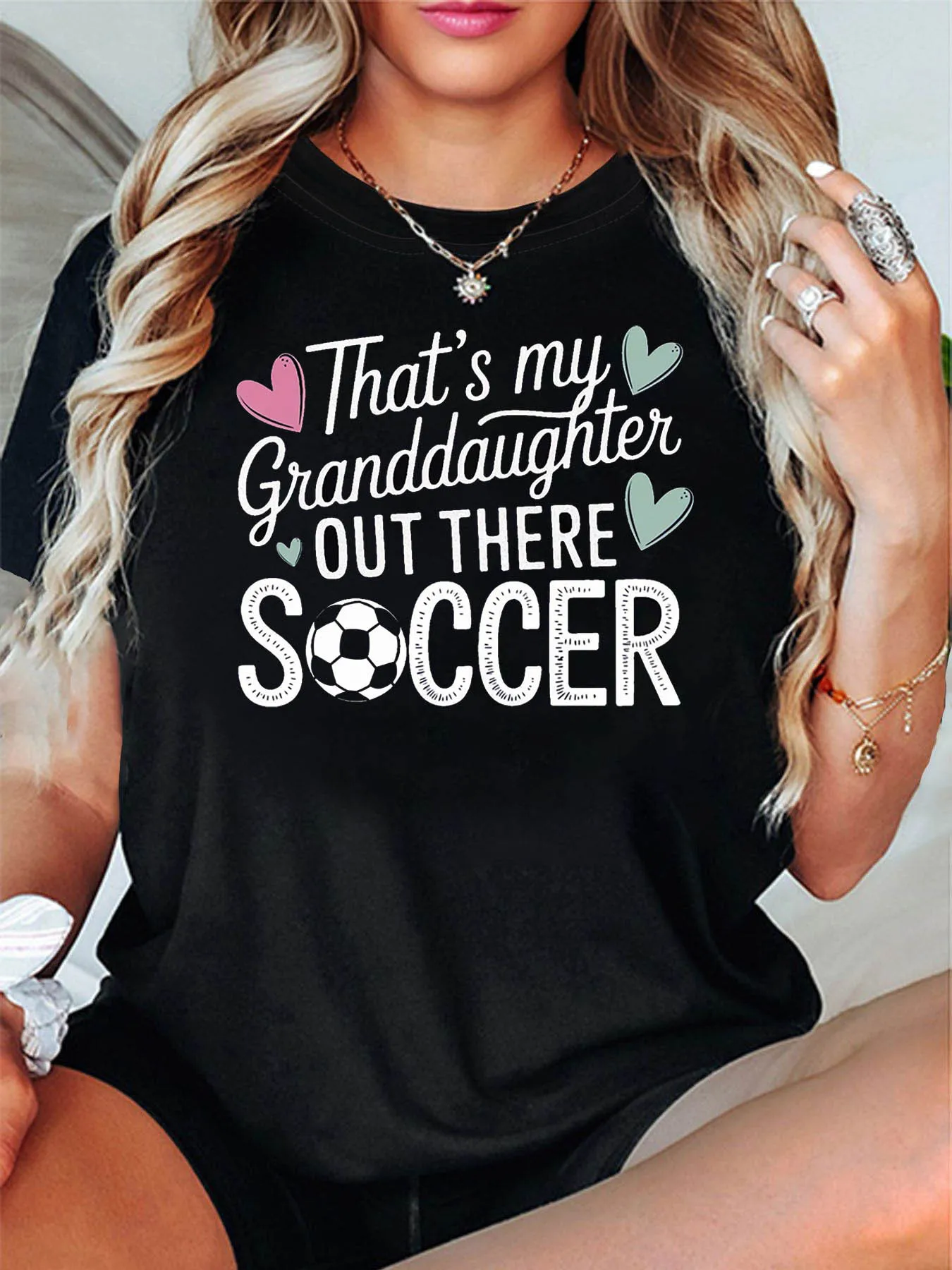 That Is My Granddaughter Playing Soccer Out There Women Grandma T Shirt Proud Soccer Grandma Gift Casual Short Sleeve Top