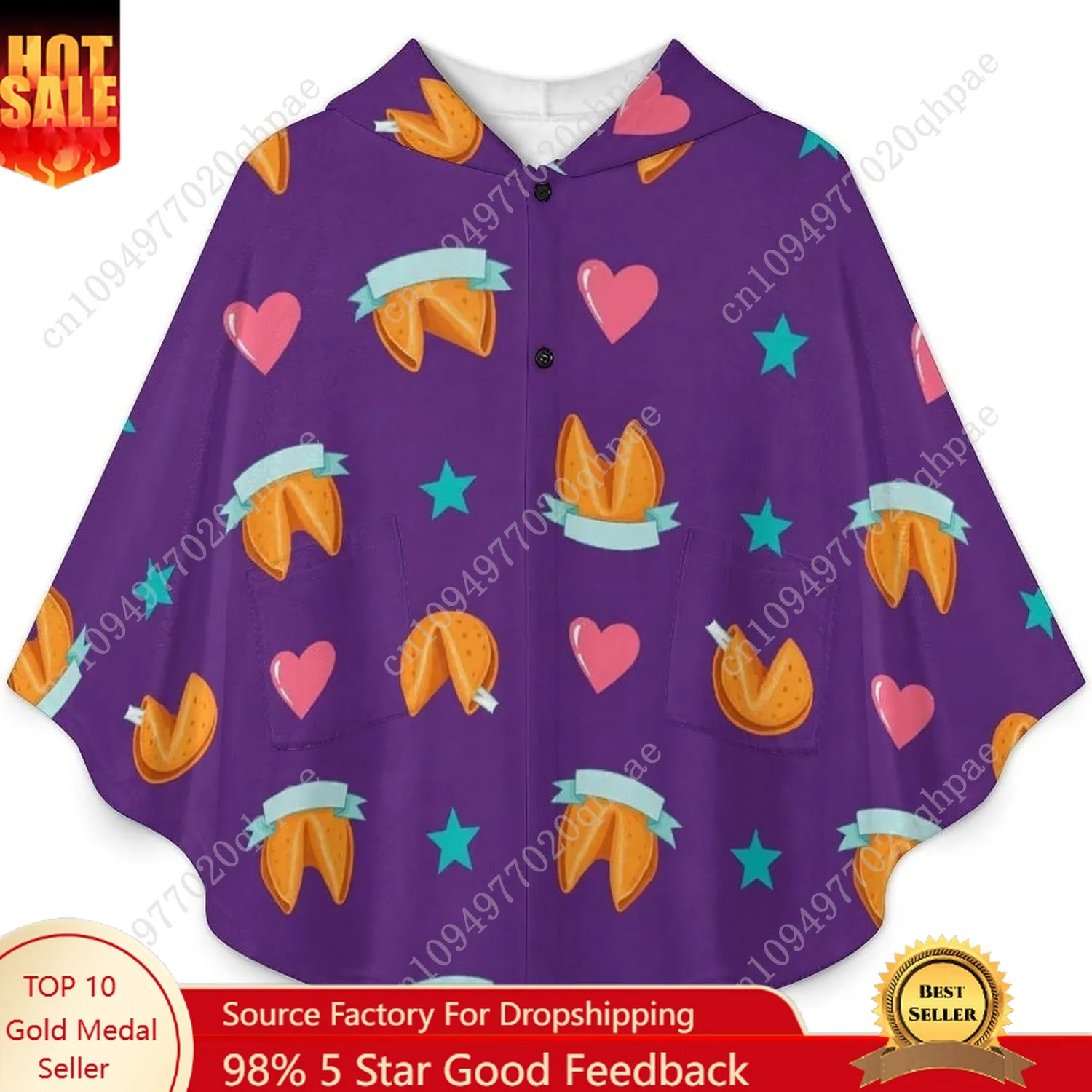 سترة بطانية مريحة من الفلانيل، هوديي كبير الحجم على شكل قلوب كوكي هارتز مع جيوب للأطفال والمراهقين #1