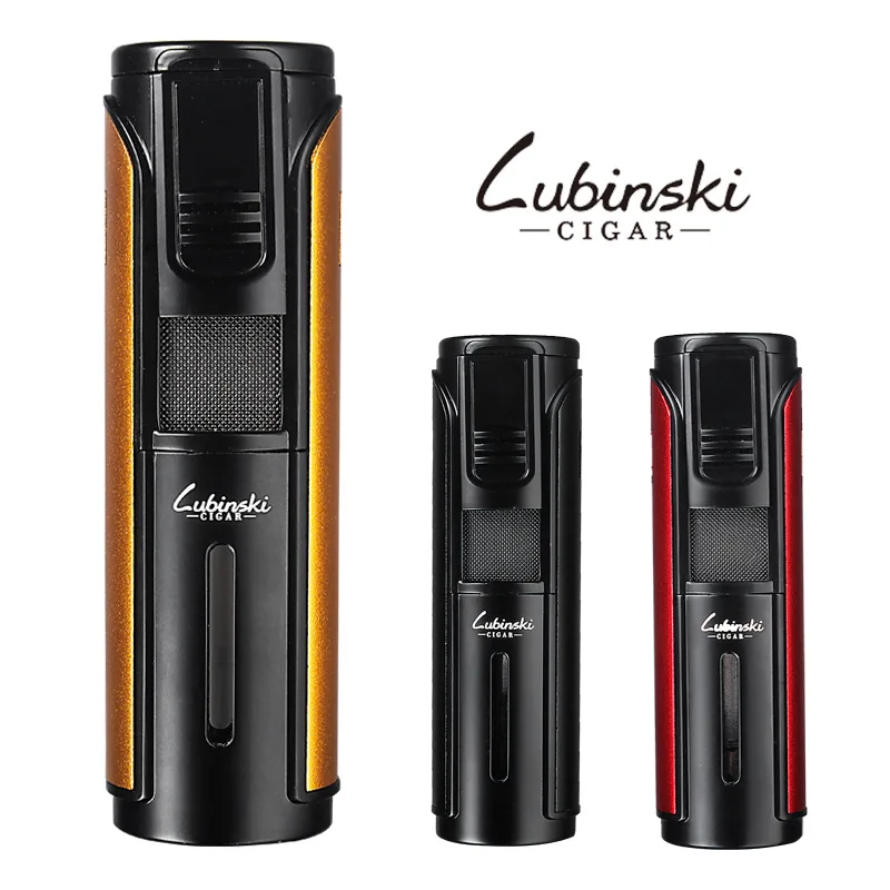 

LUBINSKI Luxury Strip Shape Butane Gas Lighters Outdoor Windproof 5 Flame Torch Jet Metal Lighter Cigar Accessory Men's Gifts
