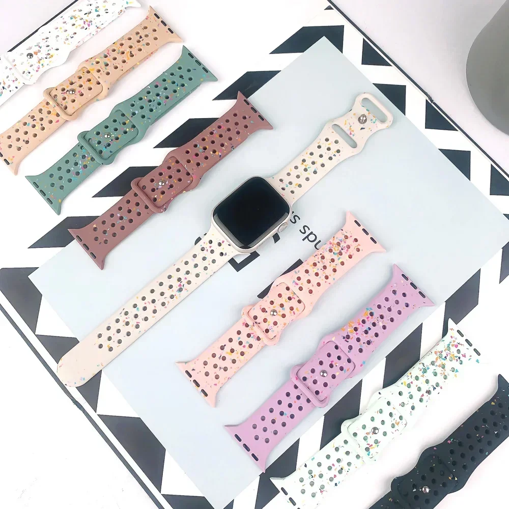 Силиконовый ремешок для Apple Watch Strap Ultra 2 49 мм 42 мм 45 мм 44 мм 41 мм Цветной браслет с частицами для IWatch Series 9 8 7 6 5 SE 4 3