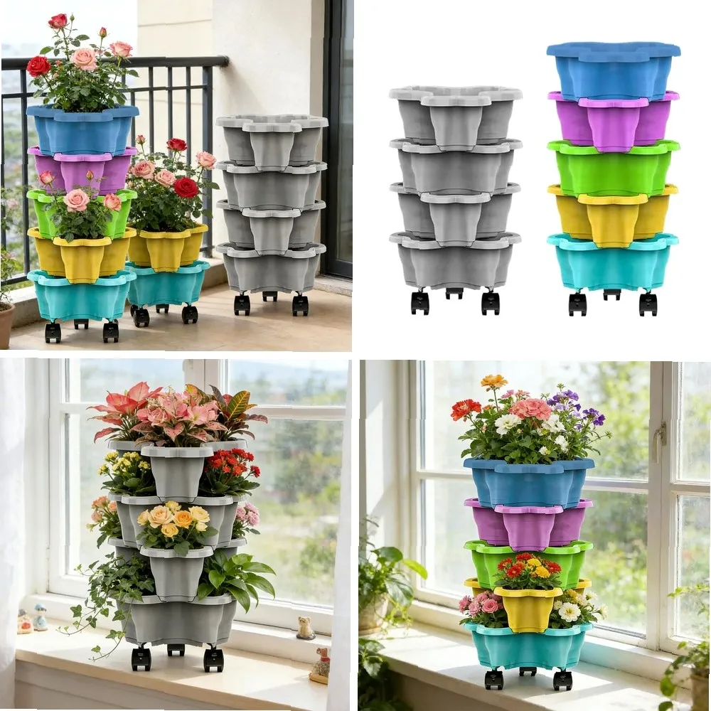 4/5 Tiers Flowerpot Vertical Tower, Stackable Flowerpot Multi-Layer Plastic Flower Pot for Garden Strawberry Tarts Potato Tarts