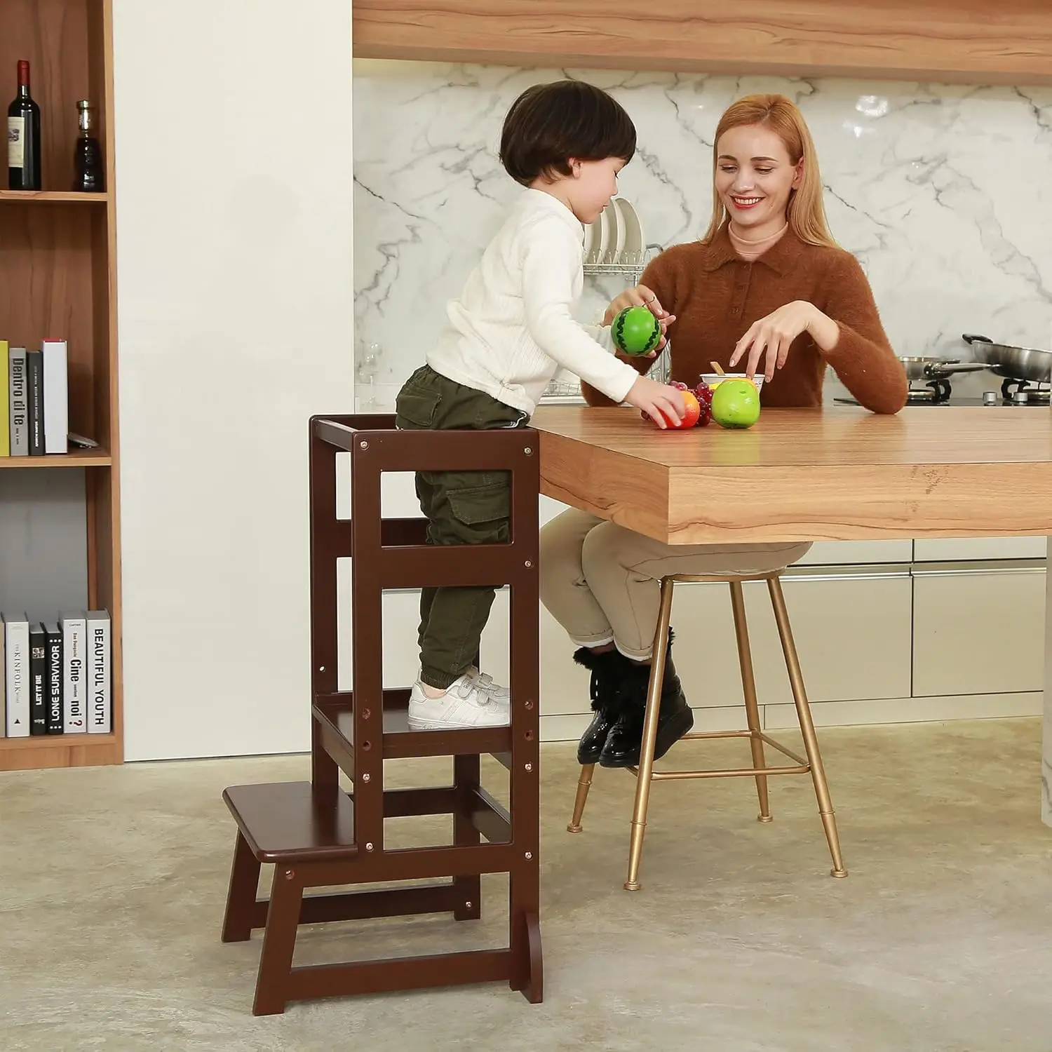 Taburete de cocina de altura ajustable para ayudante de la madre, taburete de aprendizaje de nivel de mostrador para niños pequeños para cocina y baño