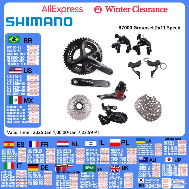 Shimano 105 Group R7000 2x11Speed 170MM 172.5MM 175MM 50-34T Chainring HG601 Chain FD R7000 RD SS/GS 28T Road Bike Rim Groupset