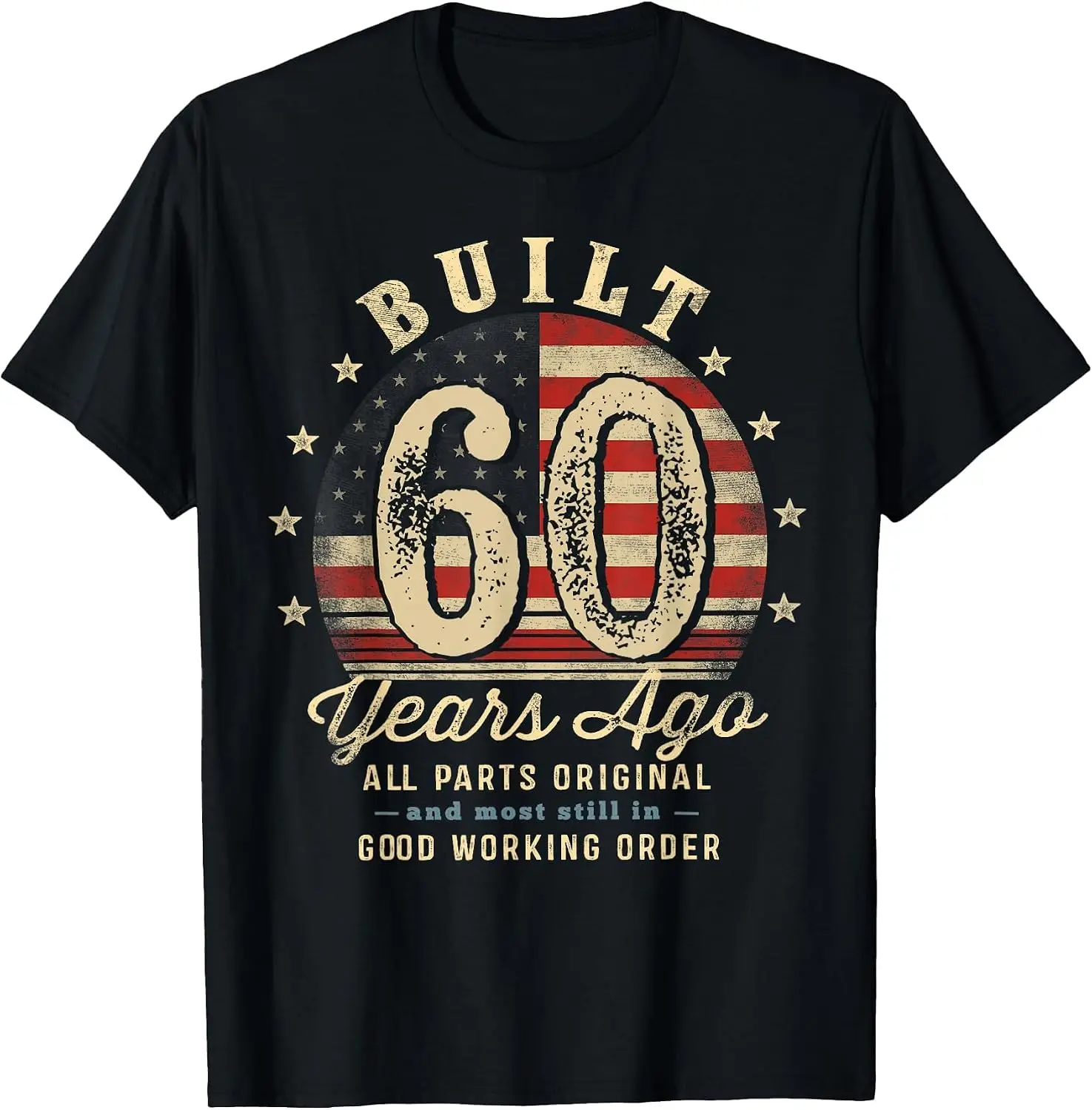 Built 60 Years Ago Funny 60Th Birthday USA Flag T-Shirt Casual, Breathable, Quick-Dry Pure Cotton Short-Sleeve Shirt