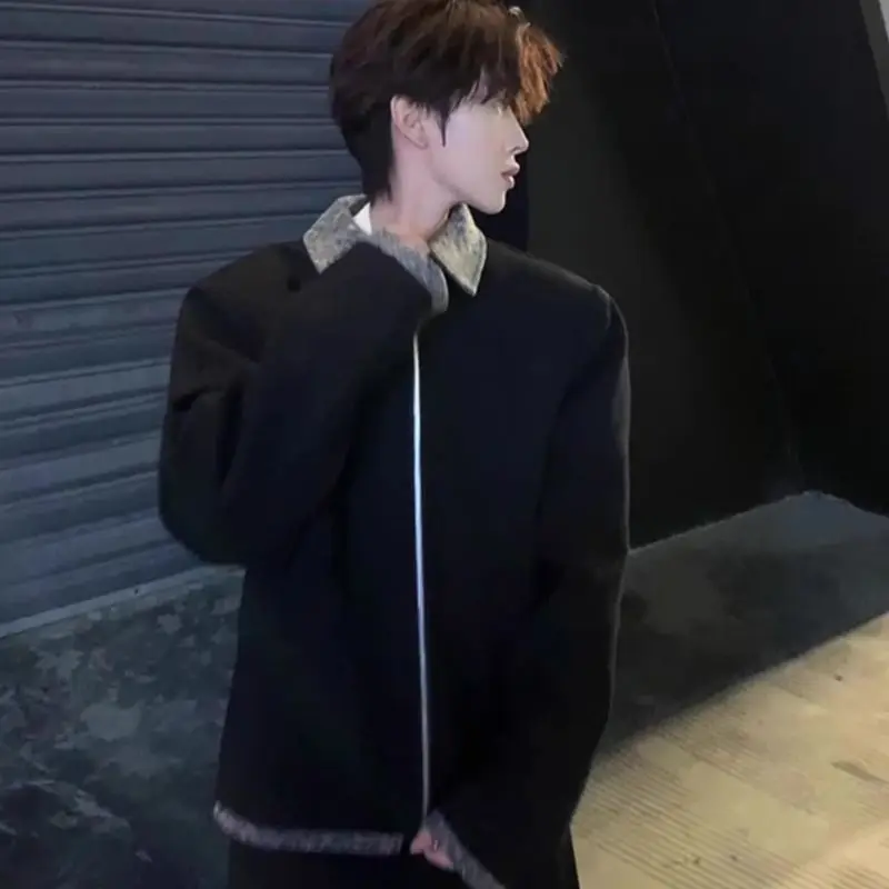 

Куртка-пальто для мальчиков и мужчин, из флиса, свободного кроя, в японском винтажном и корейском уличном стиле, модная, теплая, парная модель, зимняя, для активного отдыха, повседневная