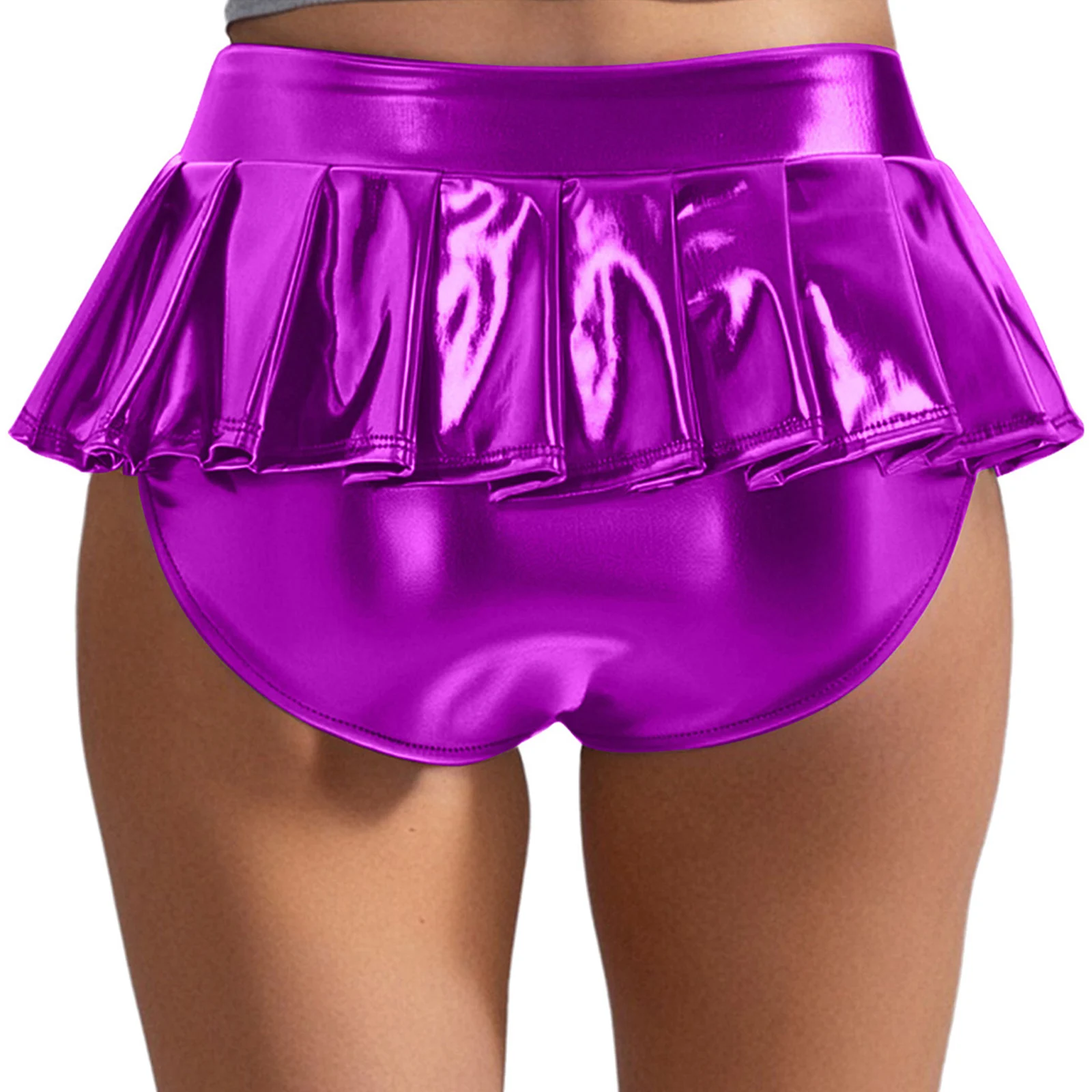 Femmes métallique brillant Mini jupe plissée jupe sous-vêtements culottes Micro Mini jupe Rave fête boîte de nuit pôle danse Costume