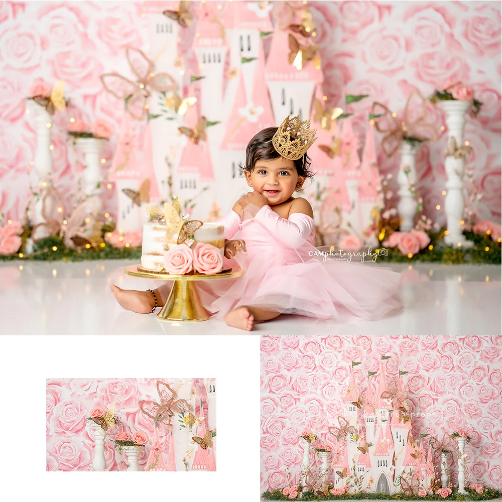 

Spring Fairytales Castle Backdrops Kids Baby Birthday Cake Smash Photocall Child Adult Photo Props Floral Wonderland Backgrounds