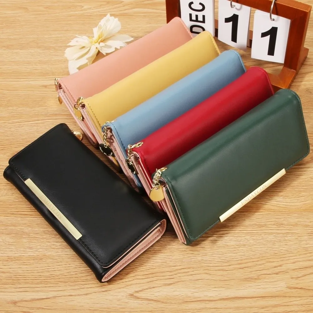 PU Leather Women Long Wallet Folding Korean Style Ladies Clutch Phone Carteiras Large Capacity Zipper Money Clip Handbag