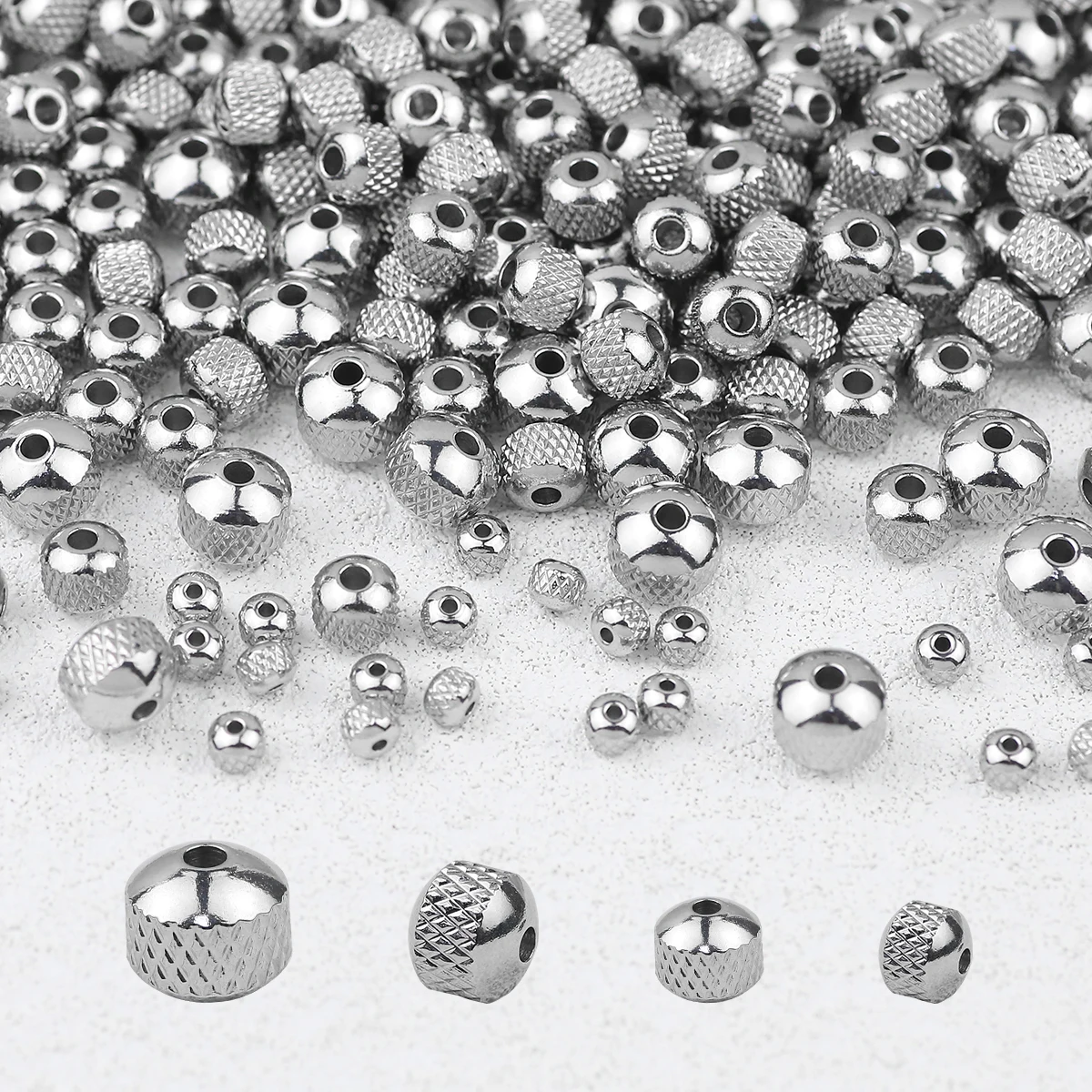 

3 4 6 8mm Grid/Tire Shape Stainless Steel Beads Round Spacer Loose Beads for Jewelry Necklace Bracelet Making DIY Finding