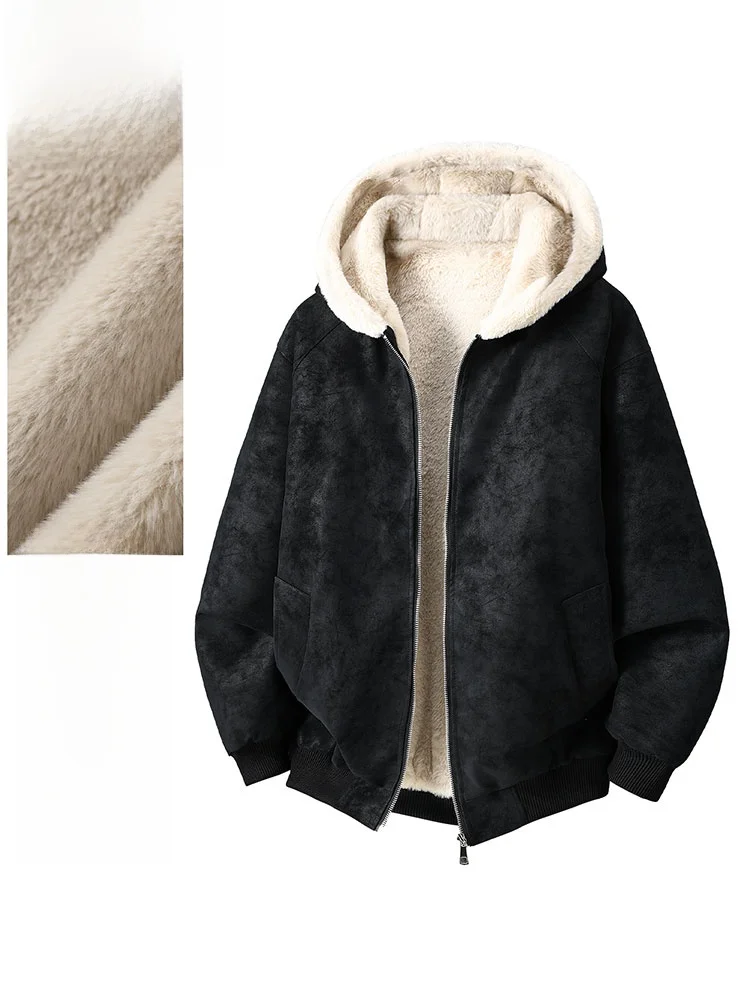 

TUCANO Men's Thickened Fleece Lined Hooded Jacket Winter Warm Cotton Coat Zipper Closure Casual Fashion Urban Style Long Sleeve