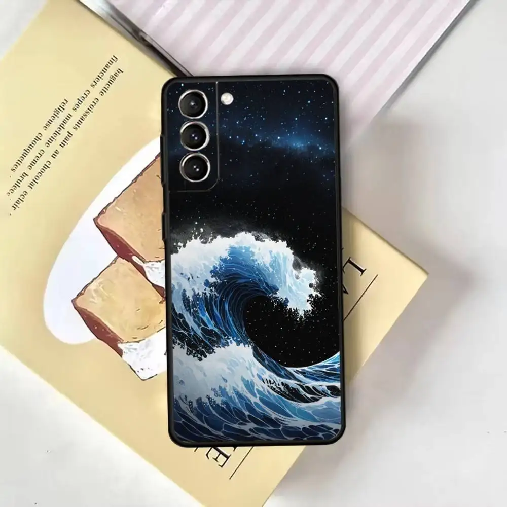 Custodia per telefono Great Wave Kanagawa per Samsung GalaxyA13,21s,22,31,32,52,53,71,72,73, cover nera morbida