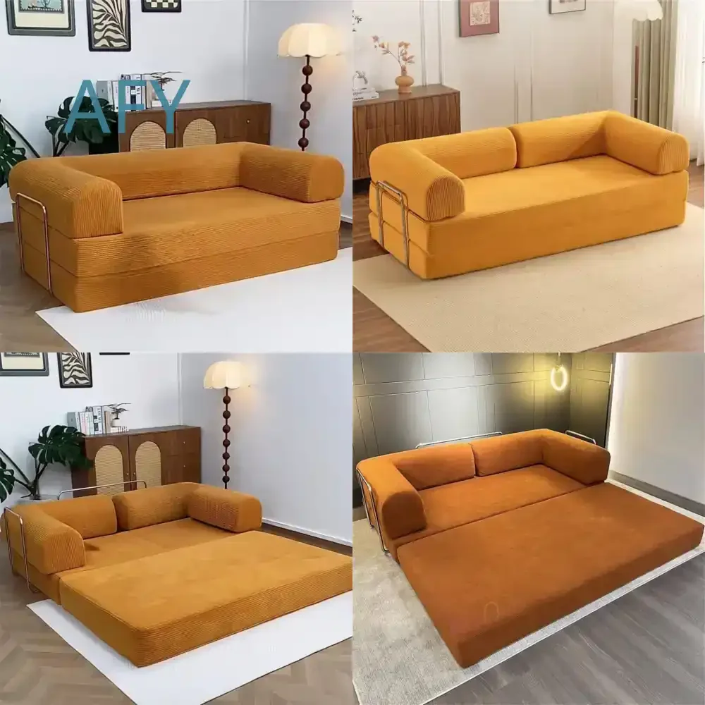 Vacuum Compression Folding Dual-Purpose Removable Washable Fabric Sofa Bed for Living Room Module Sleepable Reclining Teddy