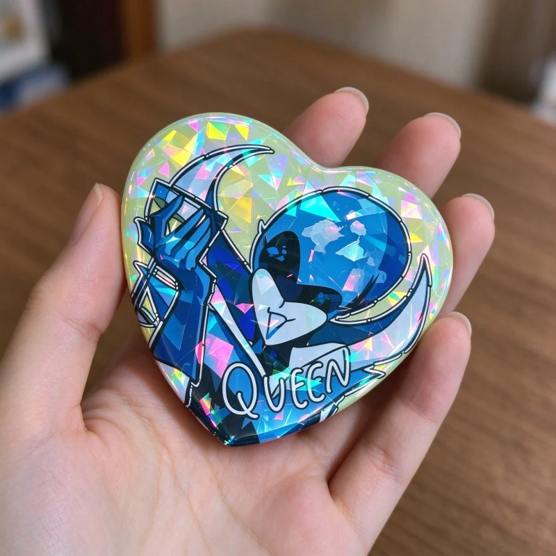 Deltarune Tenna & Queen Heart Button Pin – Holographic Glitter Acrylic Badge for Bag Jacket Hat Accessory Game Fan Gift