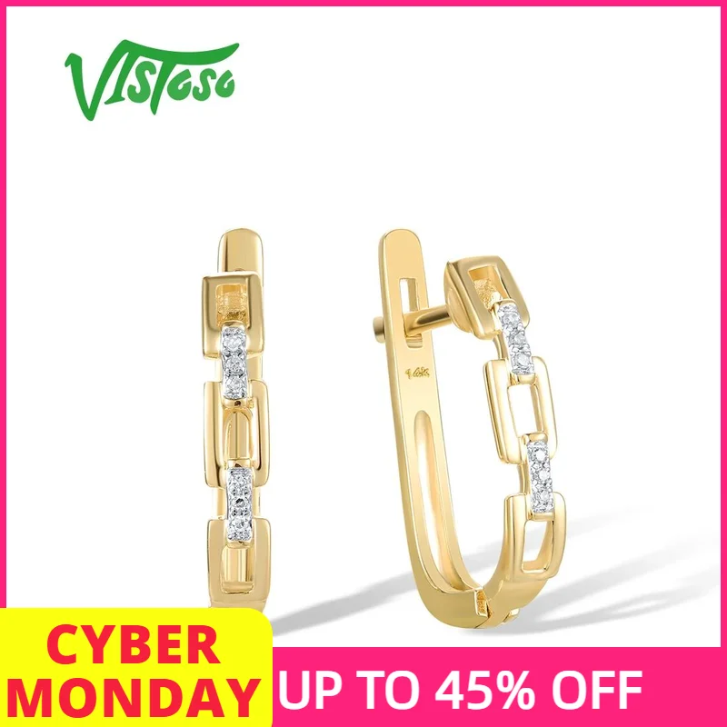 

VISTOSO Real 14K 585 Yellow Gold Earrings For Women Sparkling Diamond Wedding Engagement Anniversary Delicate Gift Fine Jewelry