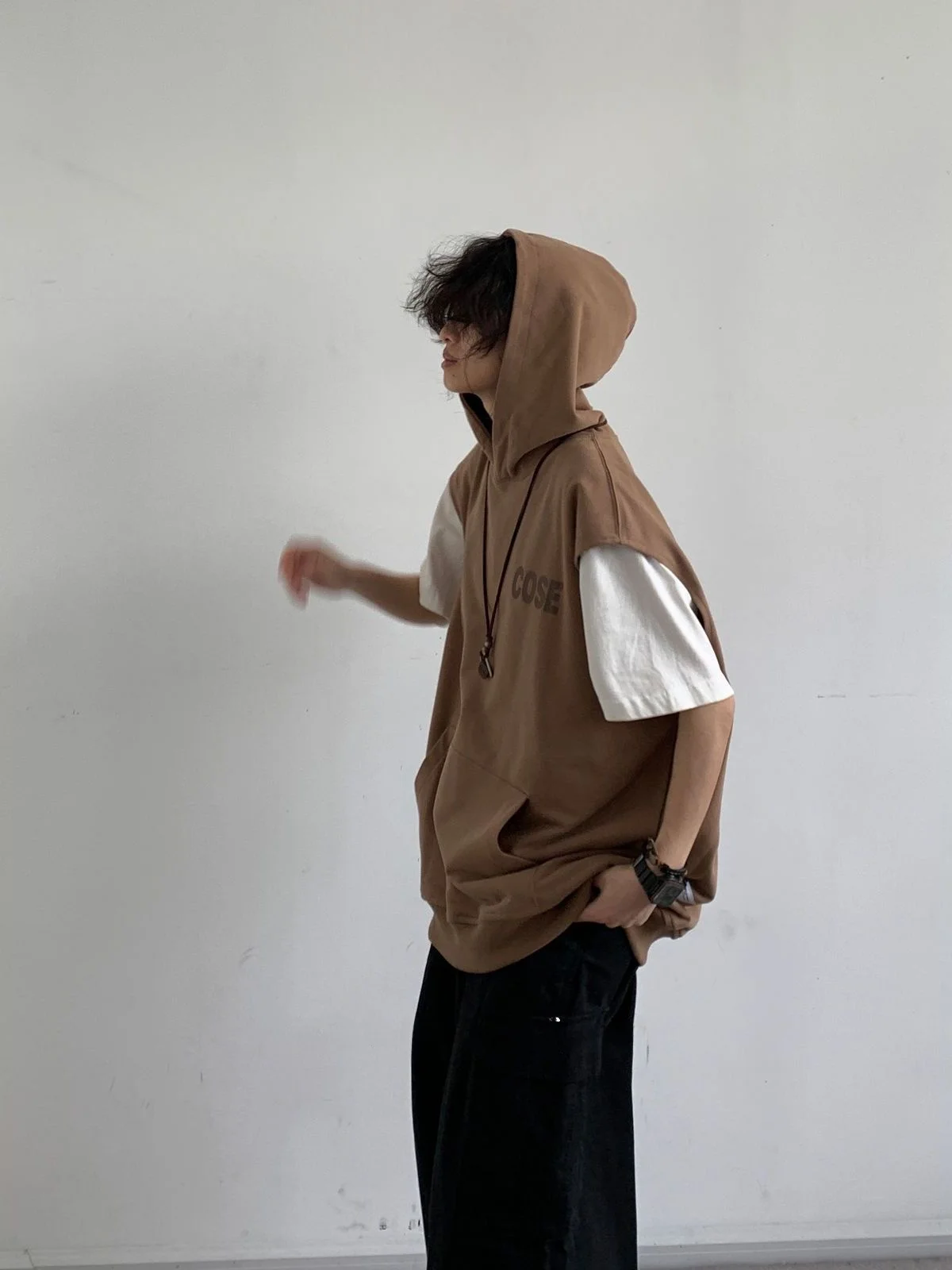 Loose ex Summer New Retro Japanese Sle Hooded Printed Sweat Vest Seven Sve Long Sve Trendy Brand Top for Men And ... view 4