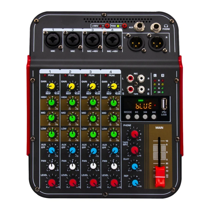 

Wireless 6 Channel Audio Mixer Portable Mixing Console USB Interface 48V Phantom Power Audio Mixer Amplifier