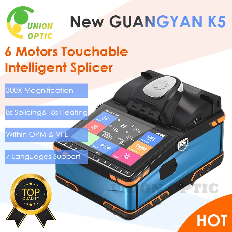 

Guangyan 2023 New Arrival 6 motors K5 Optical Fiber Fusion Splicer Welding Machine with Touch Screen VFL OPM