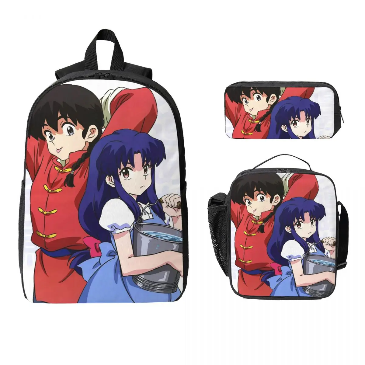 

P Chan Ranma Akane Anime Backpack Boys Girls BookBag School Bag Computer Shoulder Bags 3ps Insulated Lunch Bag Pencil Case