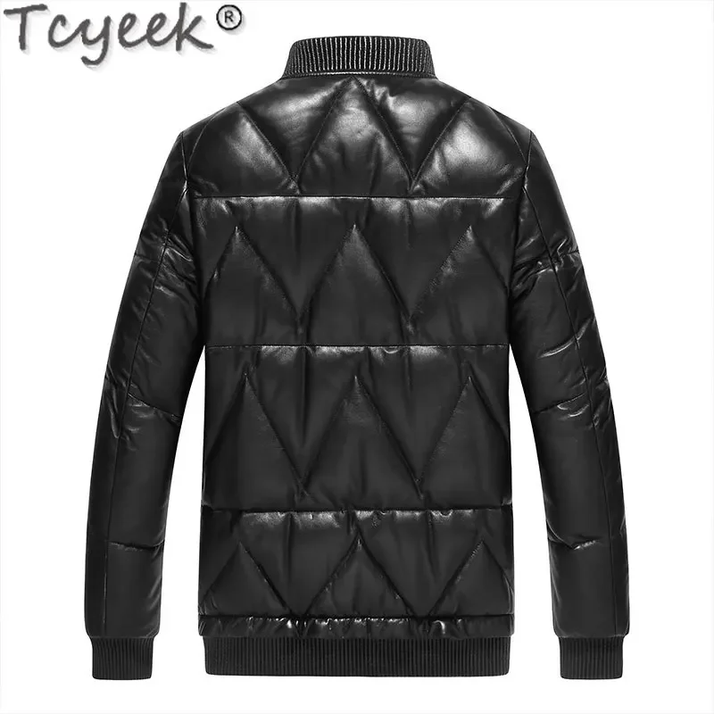 Tcyeek Winter Genuine Leather Jacket Men 2025 Motocycle Jackets Short Style Sheepskin Coats White Duck Down Coat Mens Clothing