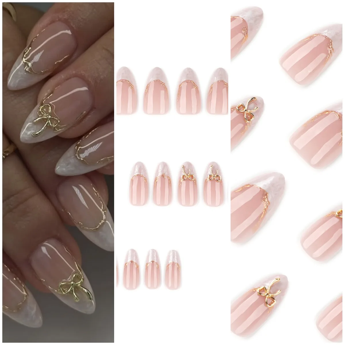 

French White Spotted Wearable Armor Short Almond-Shaped Nail Fake Nail Removable Wearable Nail