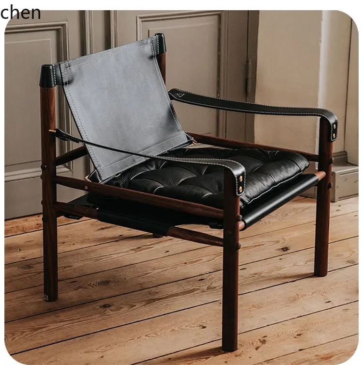 

HXL sofa chair household living room single solid wood saddle leather leisure chair