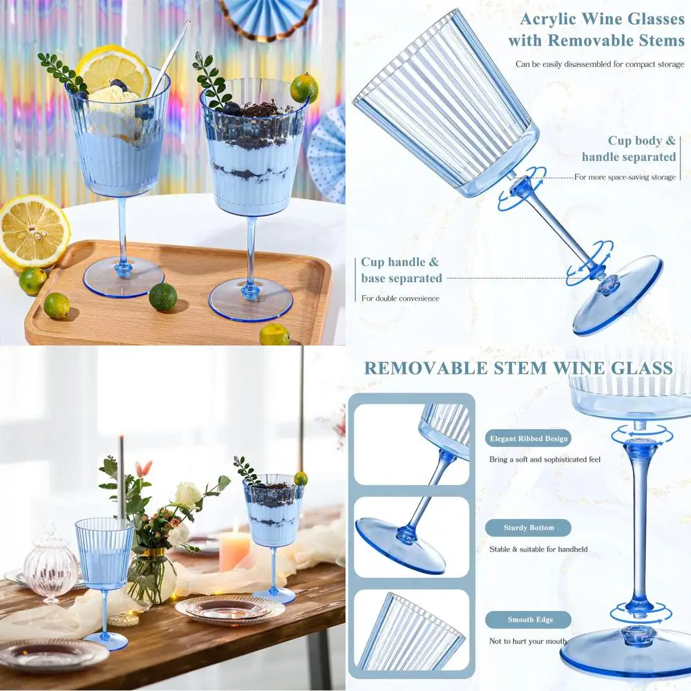 

48-Piece Blue Ribbed 13.5oz Plastic Wine Glasses - Vintage Style for Special Events
