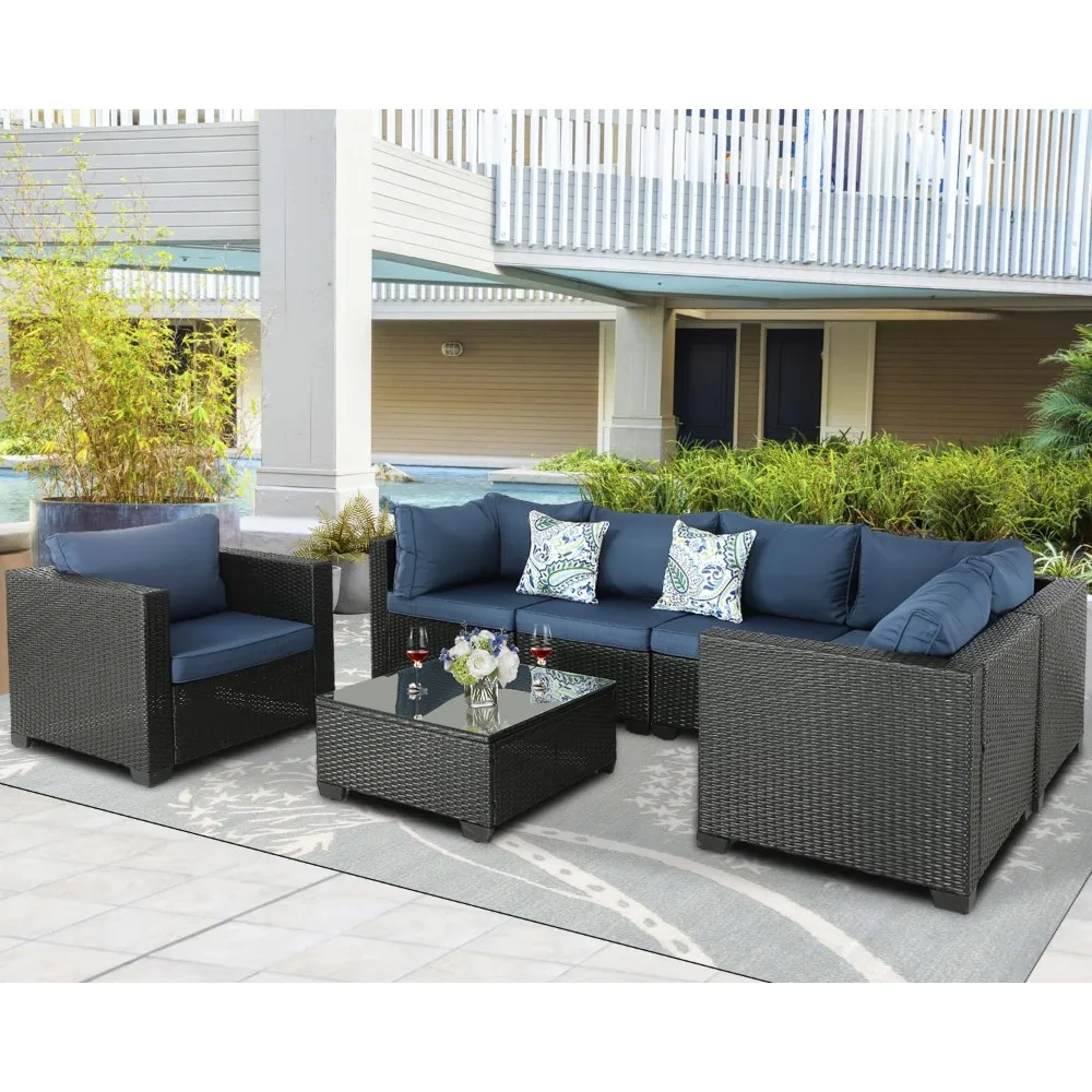 Outdoor Patio Furniture Set Balcony Furniture Outdoor Segmented Outdoor Backyard Lawn Garden Balcony Dark Blue 7 Piece Set