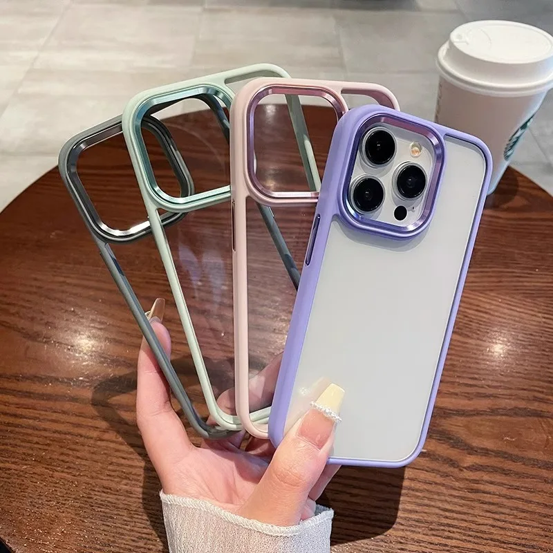 Luxury Metal camera protection frame phone case for iphone 15 14 13 12 11 pro max plus hard Natural Titanium pc silicone cover