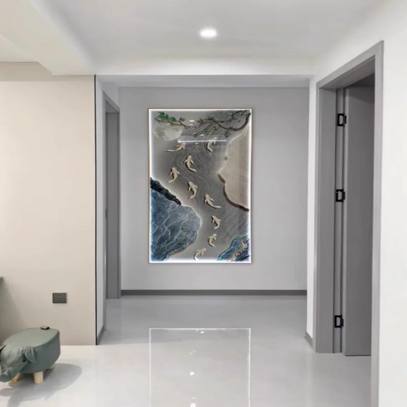 Nine Fish Picture Light Luxury Entrance Decoration Painting Vertical Version Corridor Hanging Painting