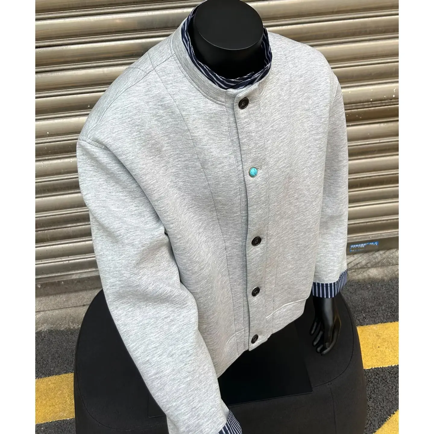 

Свободный крой, мужской джат с бейсбольным воротником, осень-зима, большие размеры 250, повседневный свитшот с бирюзовыми пуговицами, кардиган