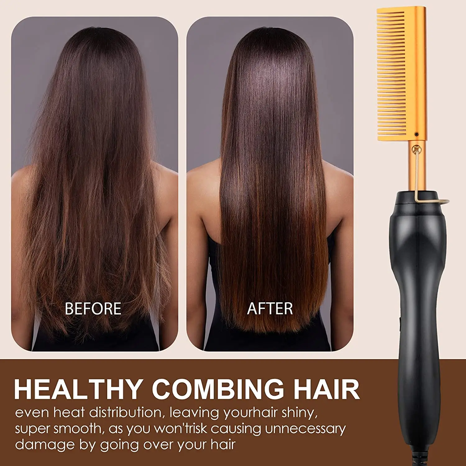 Electric Hot Comb Hair Straightener Flat Iron Heat Pressing Comb Portable Anti-Scald Wigs Beard Hair Straightening Press Comb