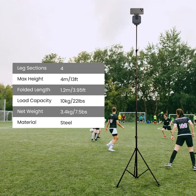 【2026】XbotGo Update NT4 Tripod For Soccer/Basketball Games Recording 13 Feet 22 Lbs Load Capacity 399mm Extended Length Quick-Re