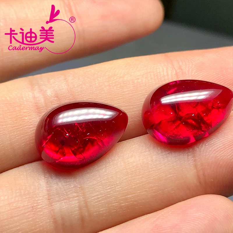 

CADERMAY Cab Cut Lab Grown Рубин с включением Свободные камни Грушевидная форма для колец Ожерелье Серьги Индивидуальные умные ювелирные изделия DIY