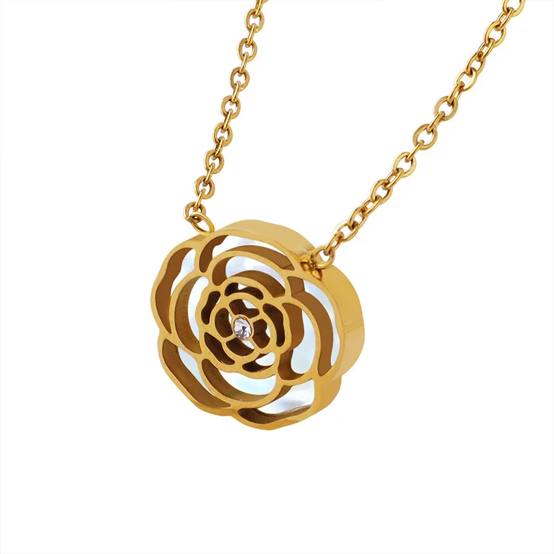 

insstyle,trendy niche design,versatile,warm roses, zircon, white sea shells, inlaid necklaces, gold-plated accessories necklace