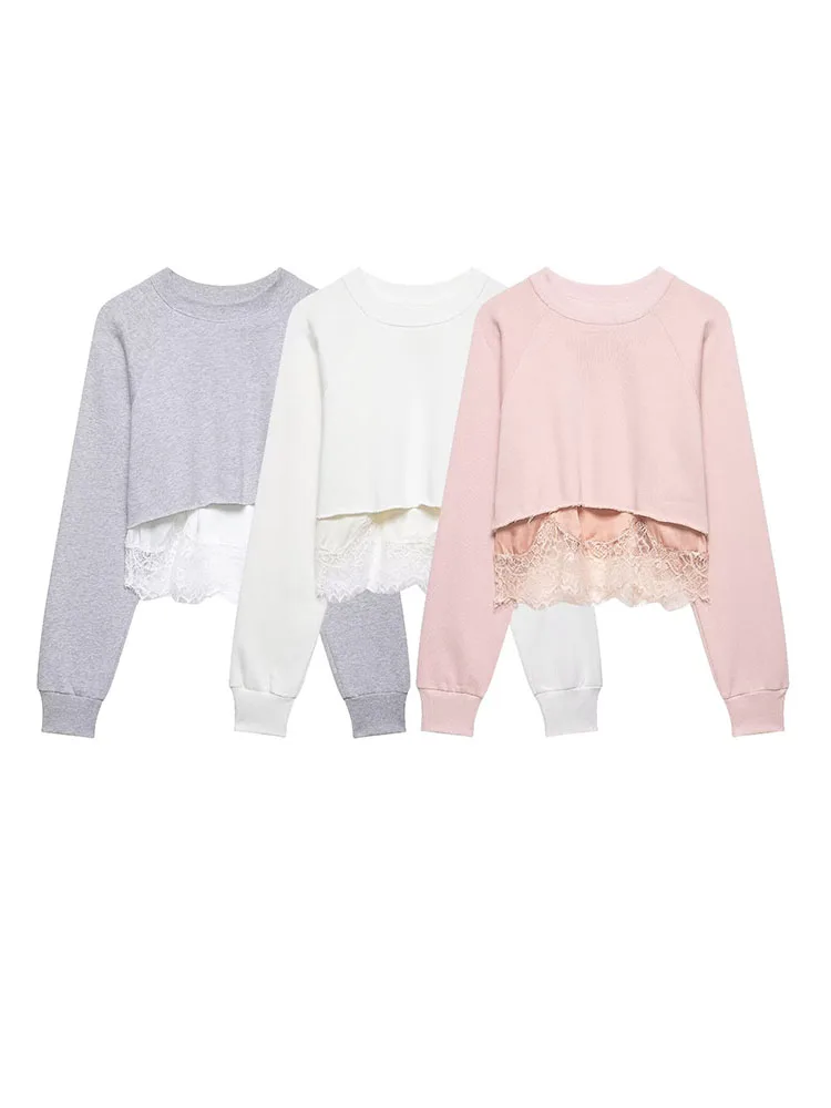 

Женская модная повседневная кофта HH: однотонная, с круглым вырезом, кружевными вставками, длинными рукавами, облегающая, укороченная, для женщин