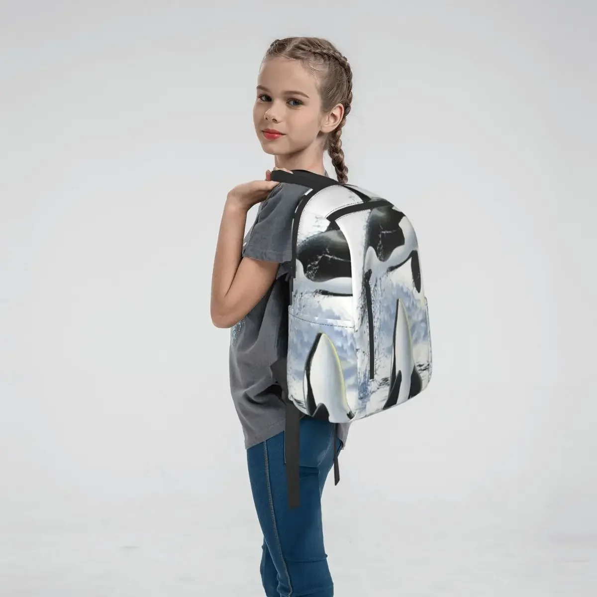 Orca Killer Whale Flies Or Jumps Oves The Ocean Backpack Large Capacity Kids BookBag School Bag Shoulder Bags for Men Women
